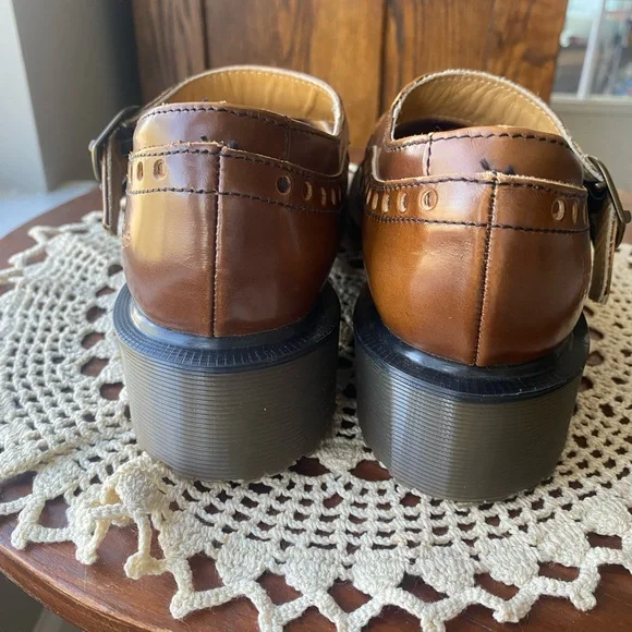 RARE Vintage 90s Doc Martens 8307-AW004 Brown Leather Mary Jane Platform Loafers - Picture 3 of 16
